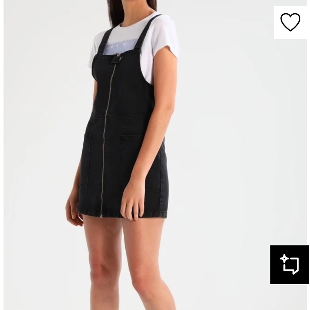Black Washed Denim Overall Zip-Front Dungaree Causal Chic Retro 90s Mini Dress
